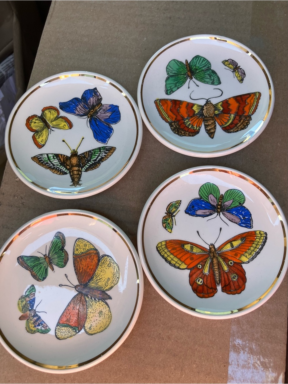 1960s Italian Porcelain Coasters 4 by Bucciarelli Milano butterflies